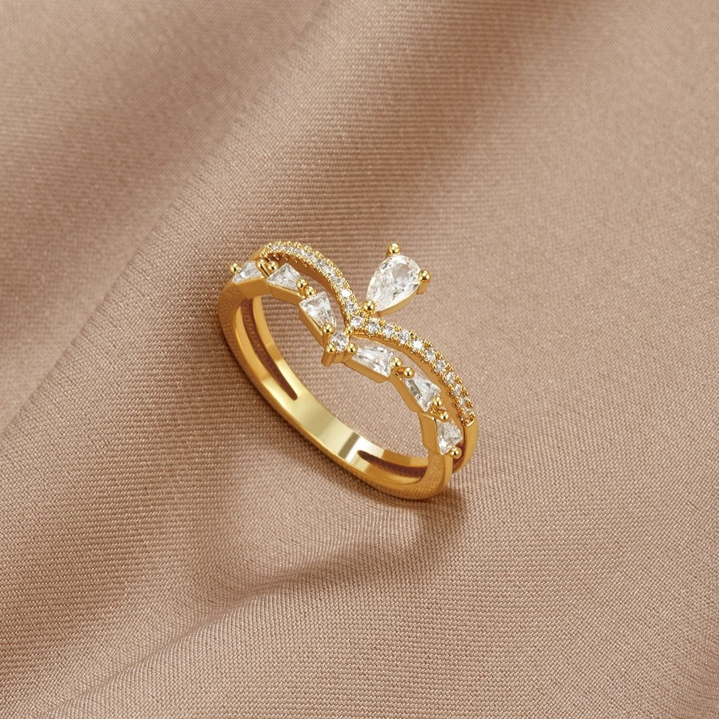 18K Gold Lilly & Mia Crystal Ring Set - Beautiful Earth Boutique