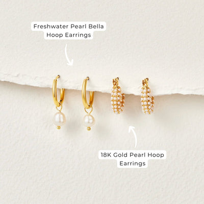 18K Gold Pearl Hoop Earrings - Beautiful Earth Boutique