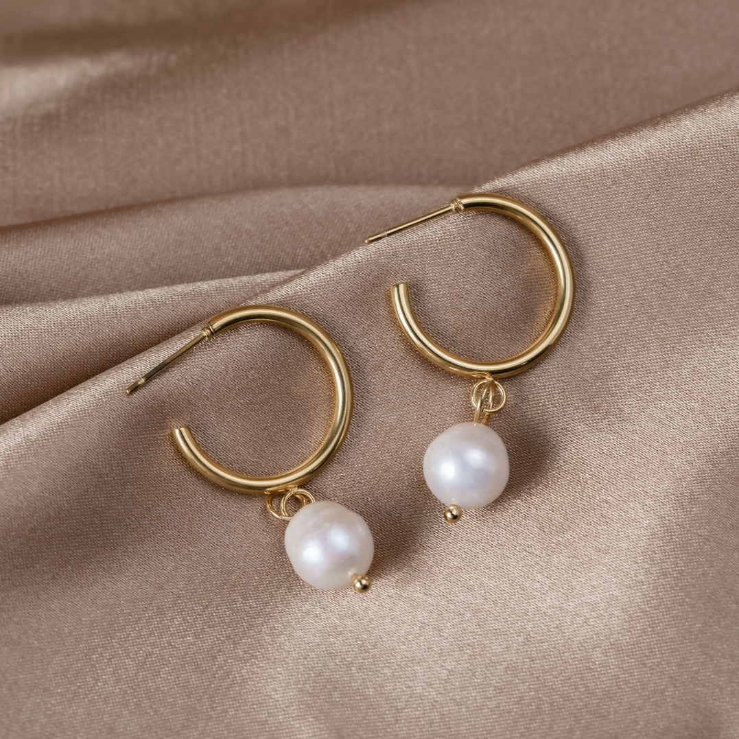 freya-gold-hoop-pearl-earrings - Beautiful Earth Boutique