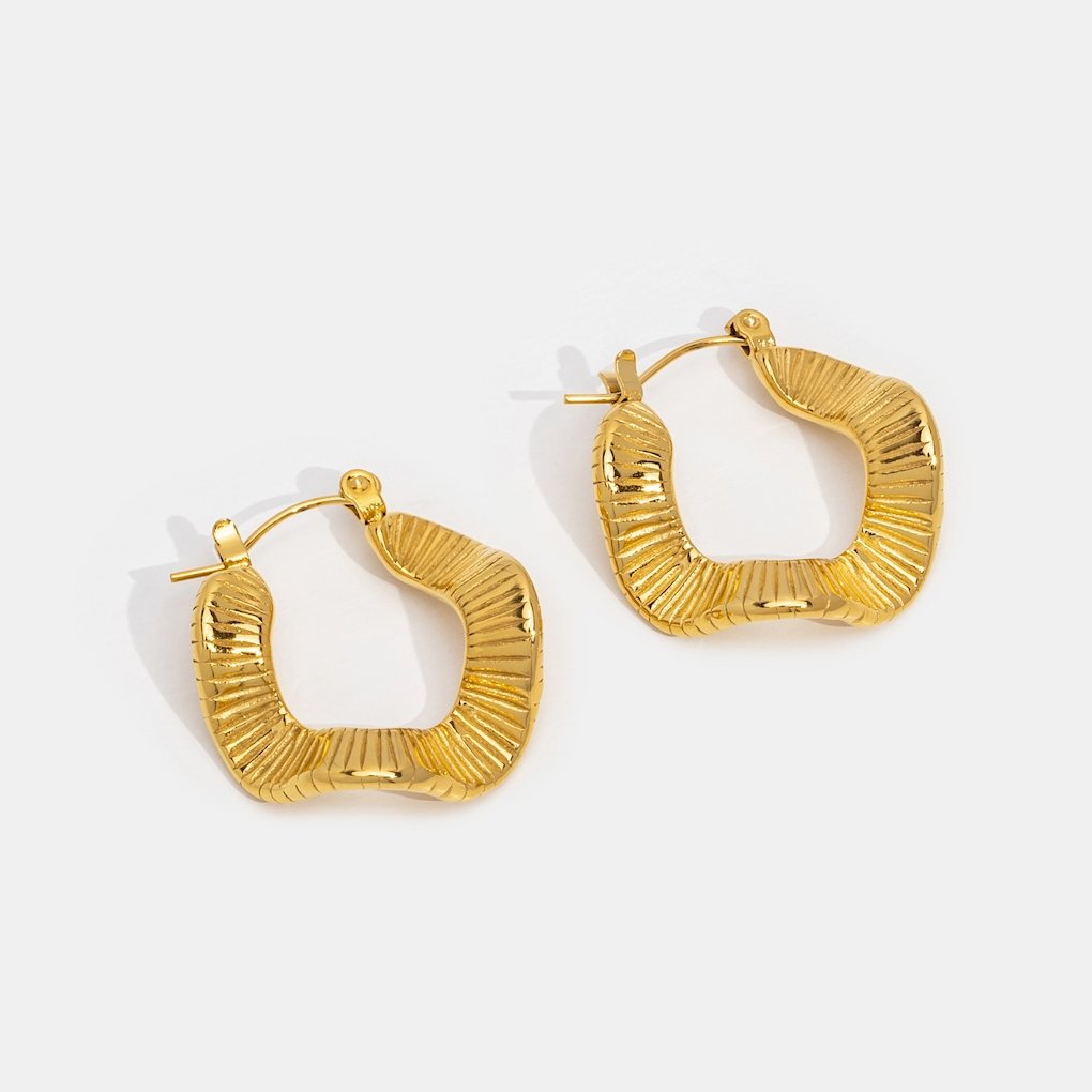 Geometric Wave Gold Hoop Earrings - Beautiful Earth Boutique
