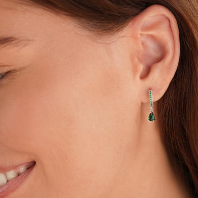Green Crystal Silver Hoop Earrings - Beautiful Earth Boutique