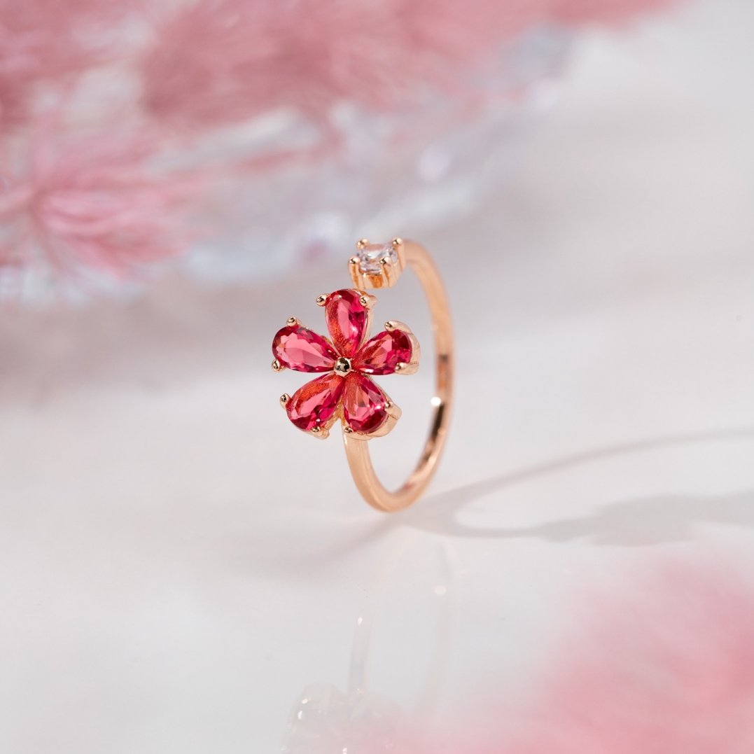 Red Crystal Dahlia Flower Ring - Beautiful Earth Boutique