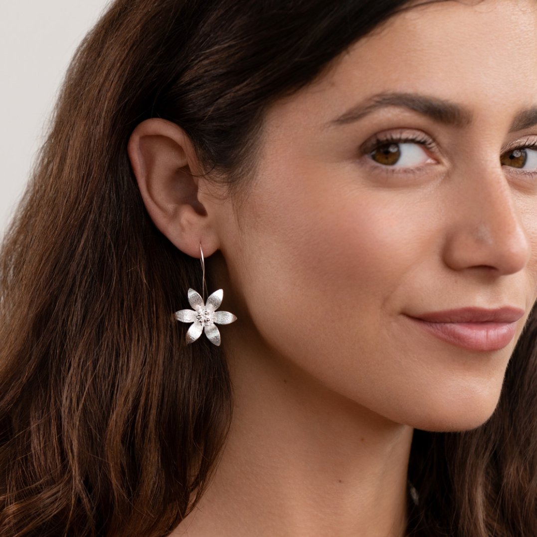 Sterling Silver Lotus Flower Earrings - Beautiful Earth Boutique